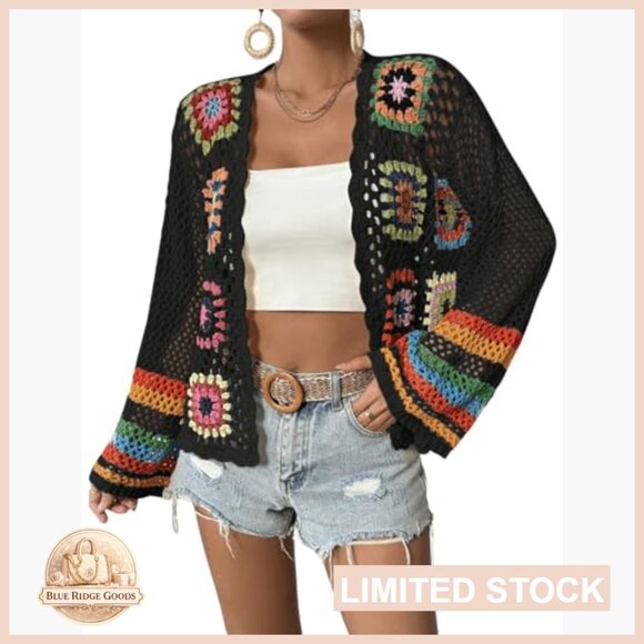 Floral Crochet Cardigan Sweater Bohemian Lightweight Hollow Out Oversized - Picture 2 of 5